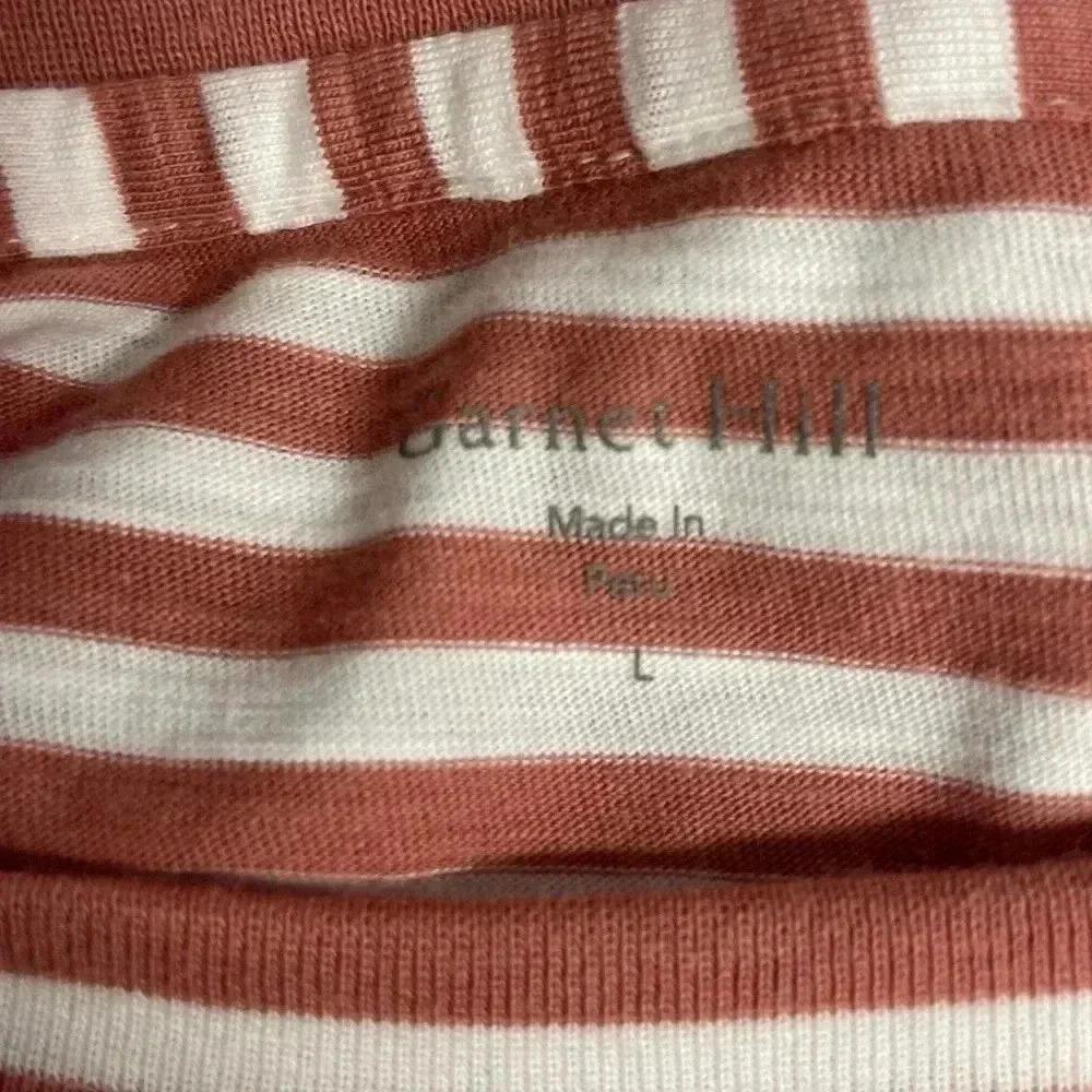 Garnet Hill 100% Pima Cotton White and Dusty Pink Striped Long Sleeve Top Large - Picture 5 of 6